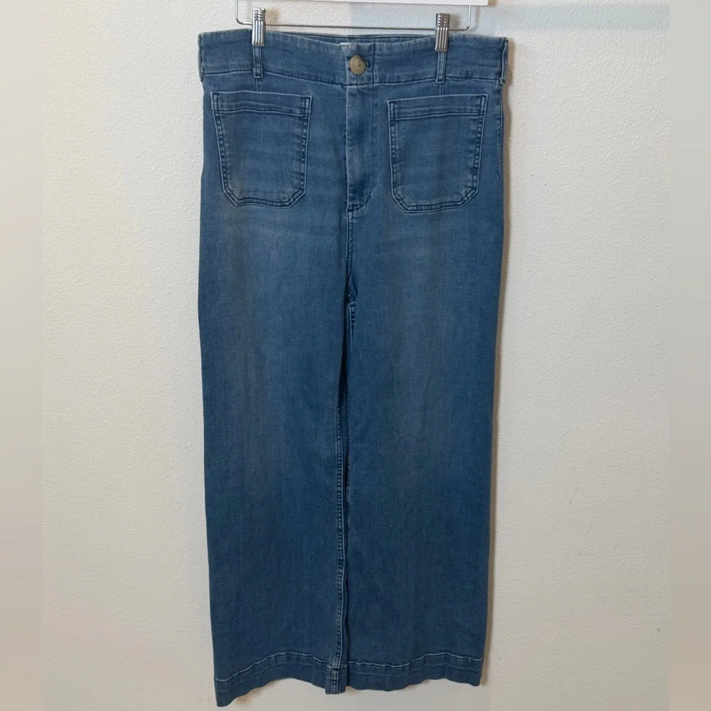 Maeve Anthropologie The Colette Wide-Leg Crop Patch Pocket Jeans Tall 32T - Picture 6 of 12